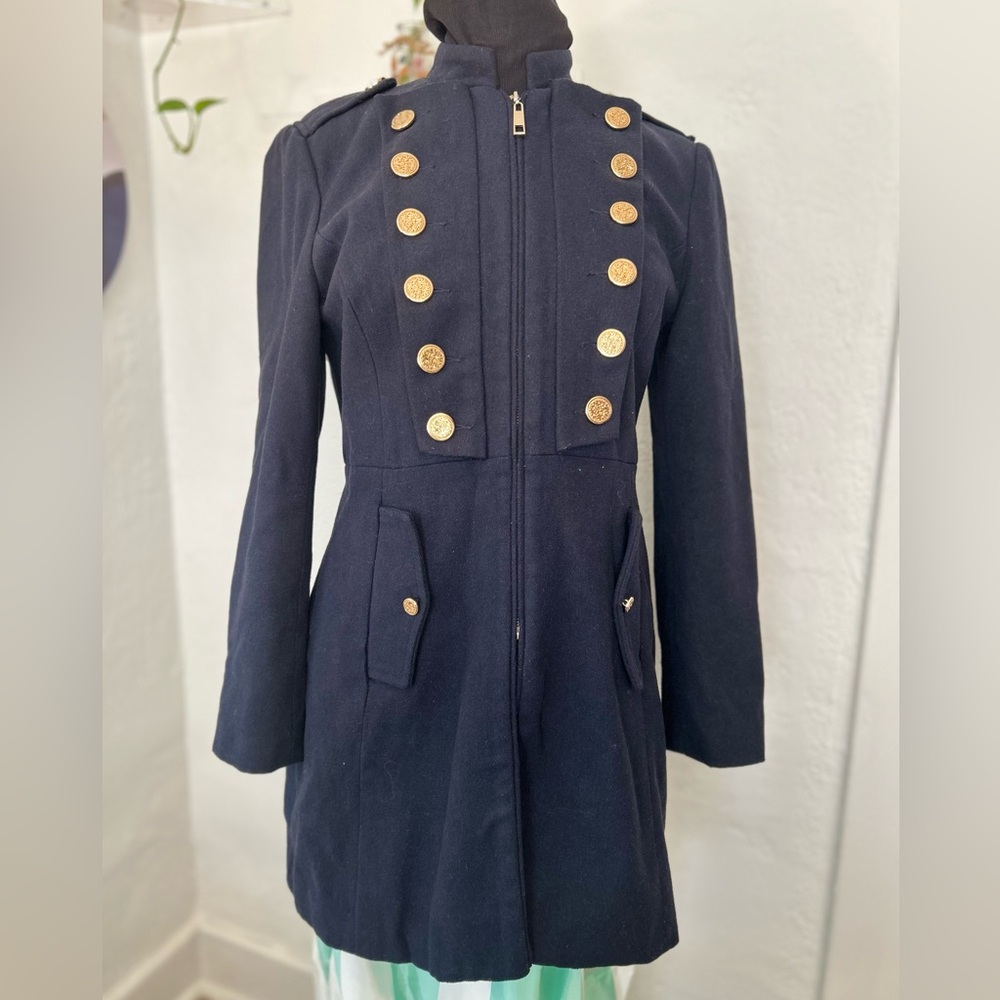 Navy Zip Front Military Inspired Coat by Cecico